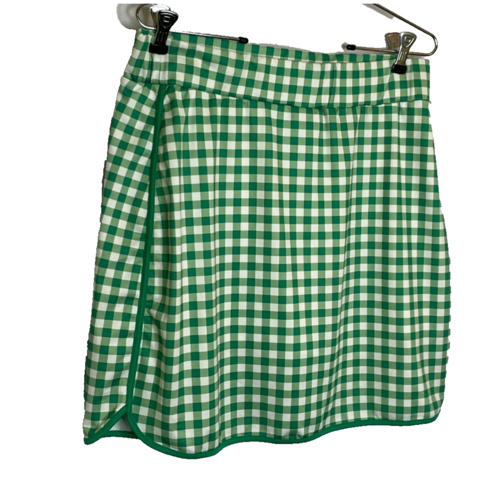Women's Large J.Crew Green Gingham Plaid Active Skort Polyester Pull-On - Picture 2 of 6